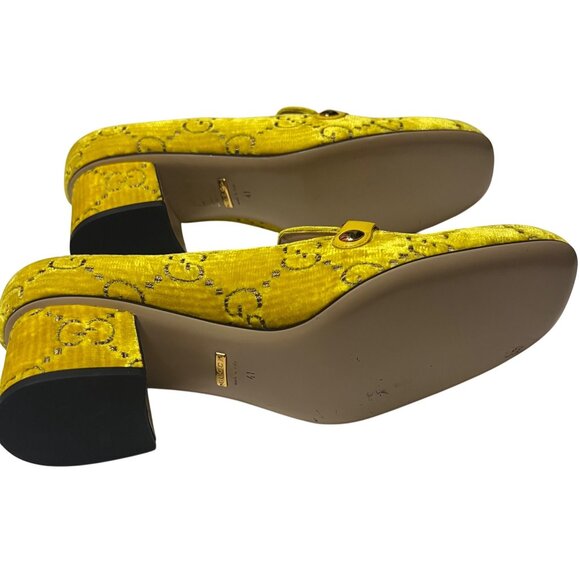 Gucci Yellow Velvet GG Marmont Block Heel Pumps – Size 41 100% Authentic New - Picture 7 of 16